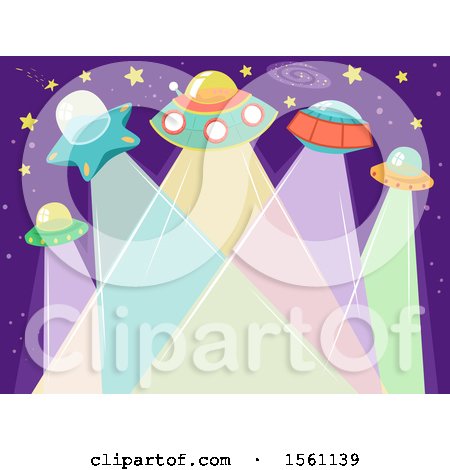 Clipart of a Group of Ufos with Light Beams - Royalty Free Vector Illustration by BNP Design Studio