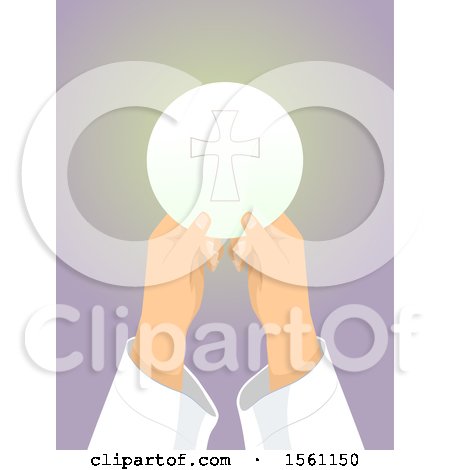 Clipart of Priest Hands Blessing a Sacramental Bread in a Mass - Royalty Free Vector Illustration by BNP Design Studio