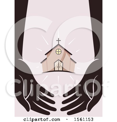 Clipart of Silhouetted Hands with a Church in the Middle - Royalty Free Vector Illustration by BNP Design Studio