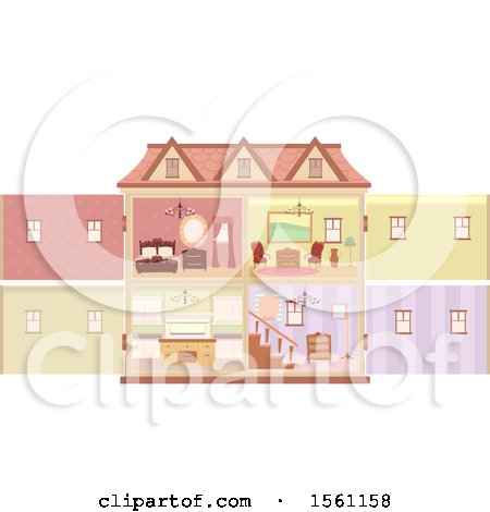 Clipart of a Doll House Showing Different Rooms - Royalty Free Vector Illustration by BNP Design Studio