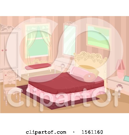 Clipart of a Victorian Theme Bedroom Interior - Royalty Free Vector Illustration by BNP Design Studio