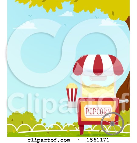 Clipart of a Popcorn Cart in a Park - Royalty Free Vector Illustration by BNP Design Studio