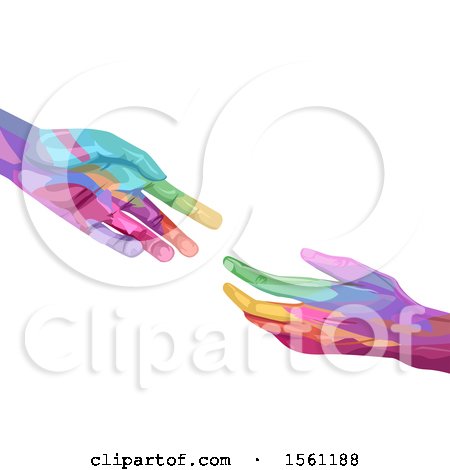 Clipart of Colorful Hands Reaching for Each Other - Royalty Free Vector Illustration by BNP Design Studio