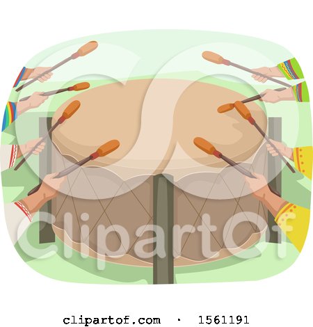 Clipart of Native American Hands Playing with Pow Wow Drum - Royalty Free Vector Illustration by BNP Design Studio