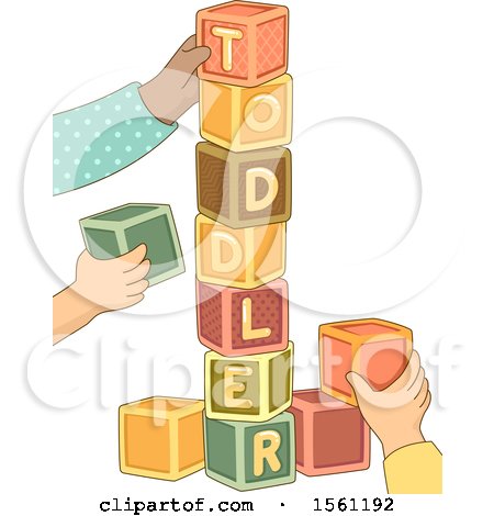 Clipart of Hands Stacking up a Cube Tower Forming a Toddler Word - Royalty Free Vector Illustration by BNP Design Studio