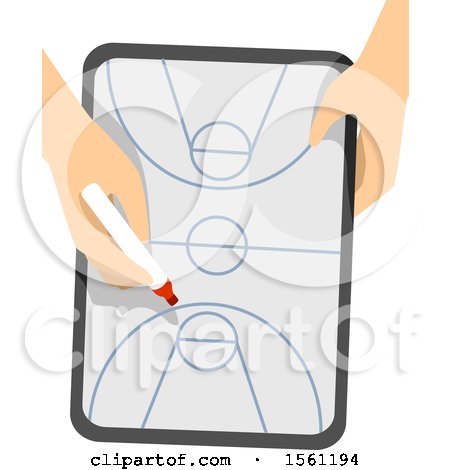 Clipart of a Coach Hands Holding a Basketball Game Plan Board and a Pen - Royalty Free Vector Illustration by BNP Design Studio