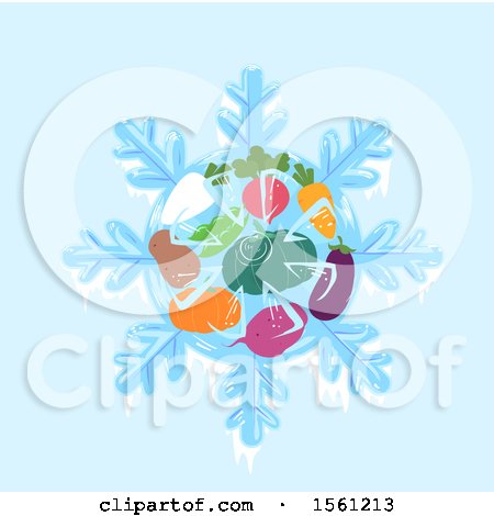 Clipart of a Winter Farmers Market with Root Crops, on Blue - Royalty Free Vector Illustration by BNP Design Studio