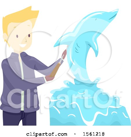 Clipart of a Blond Male Sculptor Creating a Dolphin - Royalty Free Vector Illustration by BNP Design Studio