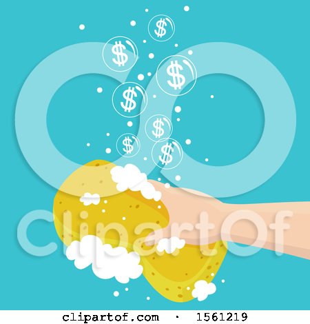 Clipart of a Hand Cleaning with a Soapy Sponge, and Dollar Bubbles - Royalty Free Vector Illustration by BNP Design Studio