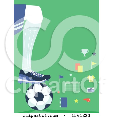 Clipart of a Soccer Player Resting a Foot on a Ball, with Icons - Royalty Free Vector Illustration by BNP Design Studio