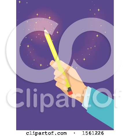 Clipart of a Hand Holding up a Pencil, with Magic Flares - Royalty Free Vector Illustration by BNP Design Studio