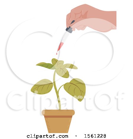 Clipart of a Hand Holding a Dropper and Expelling Liquid for a Potted Plant - Royalty Free Vector Illustration by BNP Design Studio