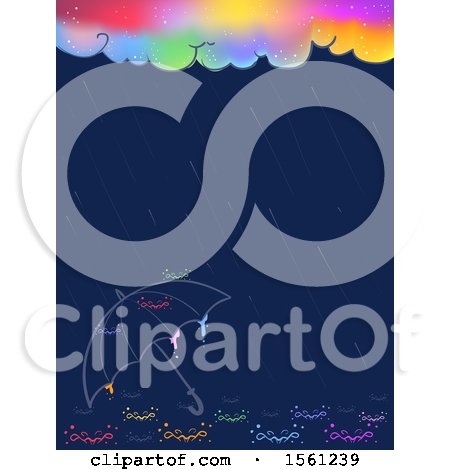 Clipart of an Umbrella and Colorful Cloud with Water Drops - Royalty Free Vector Illustration by BNP Design Studio