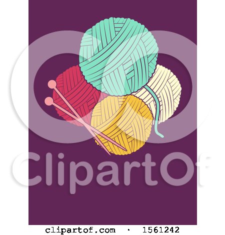 Clipart of Knitting Needles and Yarn on Purple - Royalty Free Vector Illustration by BNP Design Studio