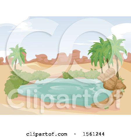 Clipart of a Desert Oasis with a Pond - Royalty Free Vector Illustration by BNP Design Studio