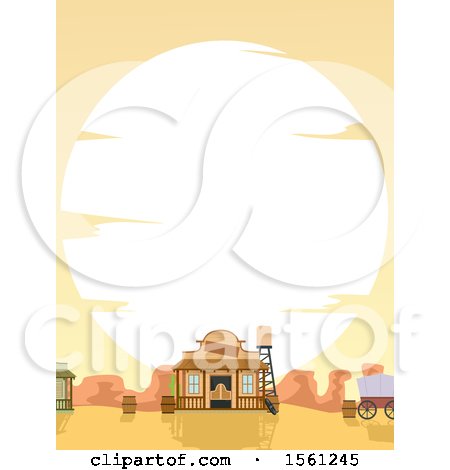 Clipart of a Large Sunset over a Western Town - Royalty Free Vector Illustration by BNP Design Studio