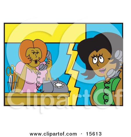 Two Chatty Women Gossiping On The Phone While They Should Be Working Clipart Illustration by Andy Nortnik