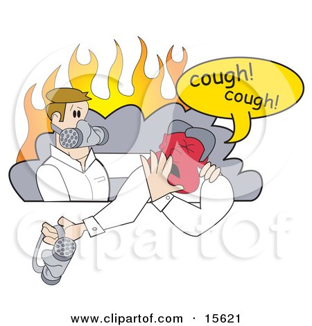 Two Men With Masks In A Smoke Cloud During A Fire Emergency Clipart Illustration by Andy Nortnik