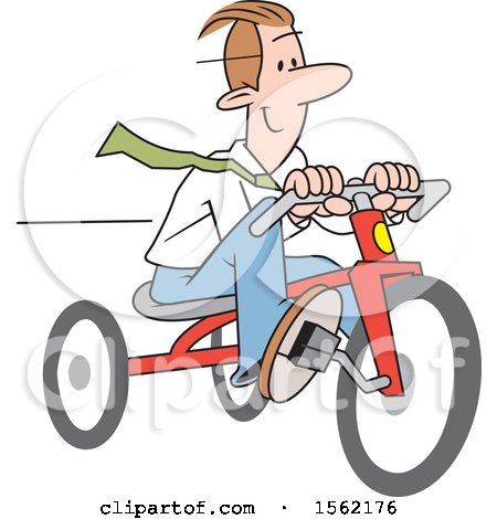 Clipart of a Happy White Business Man Riding a Tricycle - Royalty Free Vector Illustration by Johnny Sajem