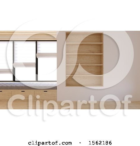 Clipart of a 3d Empty Room Interior with Shelves and a Window Seat - Royalty Free Illustration by KJ Pargeter