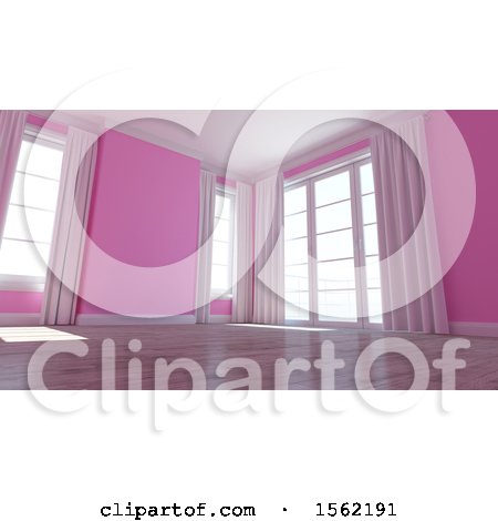 Clipart of a 3d Pink Empty Room Interior - Royalty Free Illustration by KJ Pargeter
