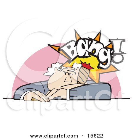 Frustrated Man After Lighting His Cigarette With A Gag Explosion Inside Clipart Illustration by Andy Nortnik