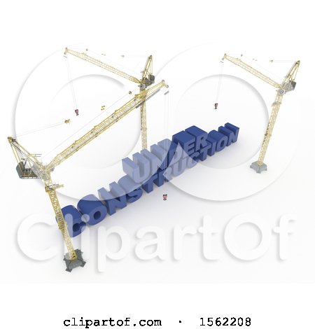 Clipart of 3d Cranes with Under Construction Text, on a White Background - Royalty Free Illustration by KJ Pargeter