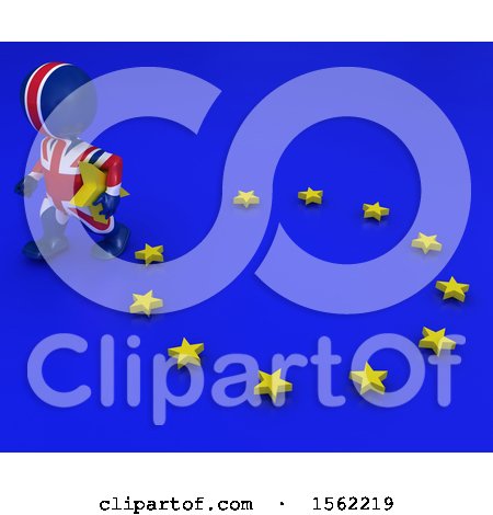 Clipart of a 3d Union Jack Flag EU Referendum Man Carrying a Star and Walking Away from a Circle - Royalty Free Illustration by KJ Pargeter
