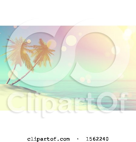 Clipart of a 3d Tropical Island Beach with Double Palm Trees - Royalty Free Illustration by KJ Pargeter