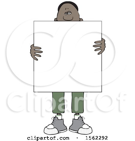 Clipart of a Black Man Holding a Blank Sign in Front of His Body - Royalty Free Vector Illustration by djart