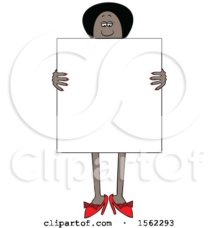 Clipart of a Black Woman Holding a Blank Sign in Front of Her Body - Royalty Free Vector Illustration by djart