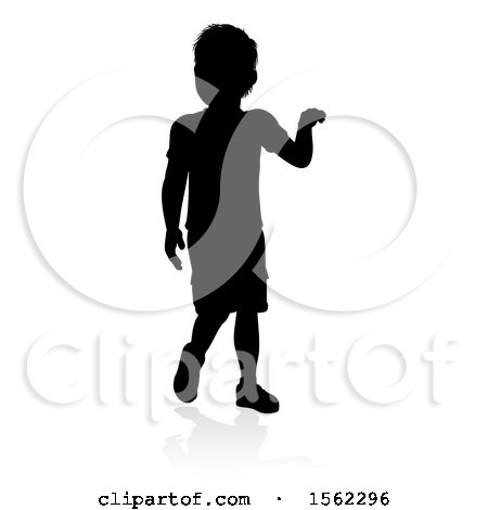 Clipart of a Silhouetted Boy, with a Reflection or Shadow, on a White Background - Royalty Free Vector Illustration by AtStockIllustration