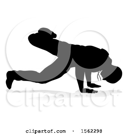 Clipart of a Silhouetted Male Hip Hop Dancer with a Reflection or Shadow, on a White Background - Royalty Free Vector Illustration by AtStockIllustration