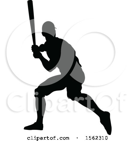Clipart of a Black Silhouetted Baseball Player Batting - Royalty Free Vector Illustration by AtStockIllustration