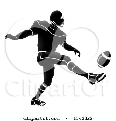 Clipart of a Silhouetted Football Player Kicking - Royalty Free Vector Illustration by AtStockIllustration