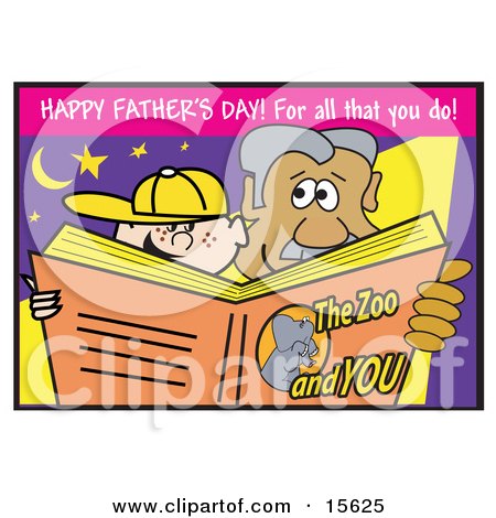Father And Son Reading A Zoo Book On Fathers Day Clipart Illustration by Andy Nortnik