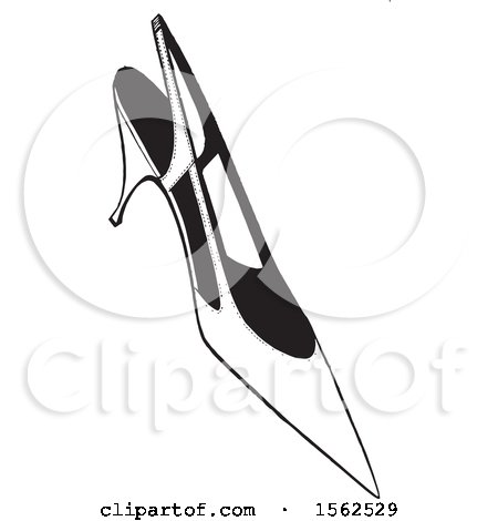 Clipart of a Black and White Kitten Heeled Pointy Toe Shoe - Royalty Free Vector Illustration by Dennis Holmes Designs