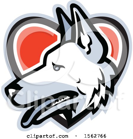 Clipart of a White German Shepherd Dog Mascot Head in a Heart - Royalty Free Vector Illustration by patrimonio