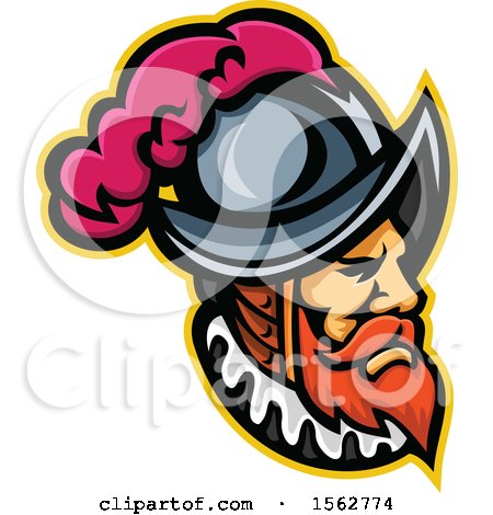 Clipart of a Spanish Conquistador Mascot Wearing a Morion Hat - Royalty Free Vector Illustration by patrimonio