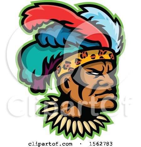 Clipart of an African Zulu Warrior Wearing a Feather Headdress - Royalty Free Vector Illustration by patrimonio