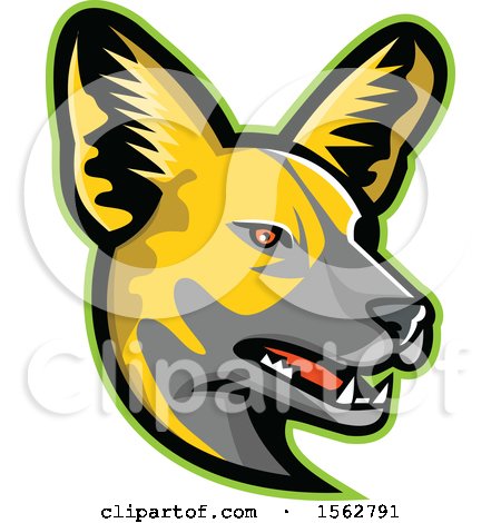 Clipart of an African Wild Dog Mascot Head Facing Right - Royalty Free Vector Illustration by patrimonio