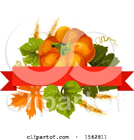 Clipart of a Seasonal Fall Autumn Design with a Pumpkin and Leaves - Royalty Free Vector Illustration by Vector Tradition SM