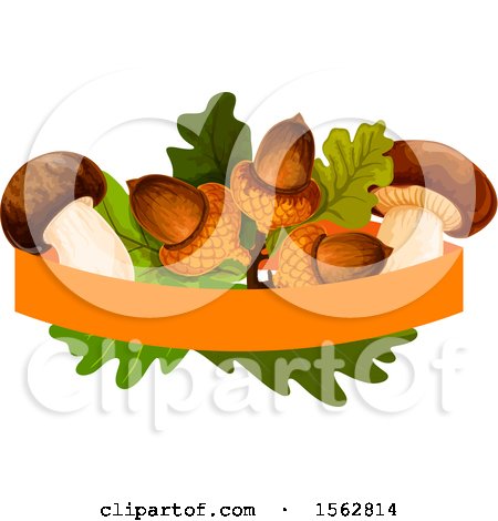 Clipart of a Seasonal Fall Autumn Design with Leaves, Mushrooms and Acorns - Royalty Free Vector Illustration by Vector Tradition SM