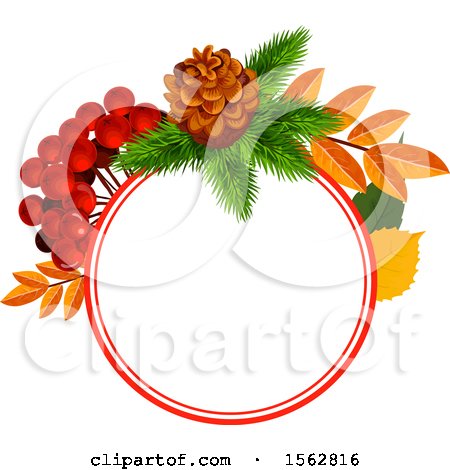 Clipart of a Seasonal Fall Autumn Design with a Pinecone, Berries and Leaves - Royalty Free Vector Illustration by Vector Tradition SM