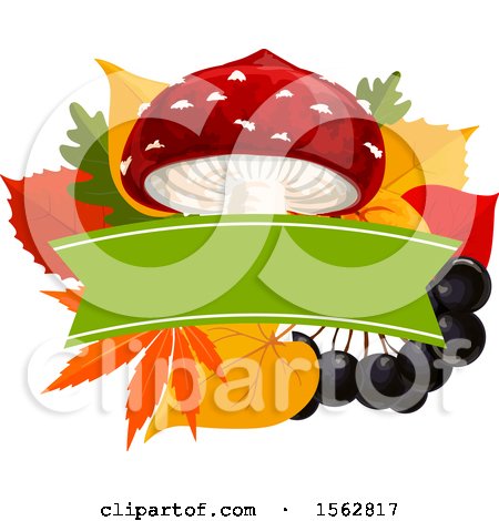Clipart of a Seasonal Fall Autumn Design with a Mushroom, Berries and Leaves - Royalty Free Vector Illustration by Vector Tradition SM