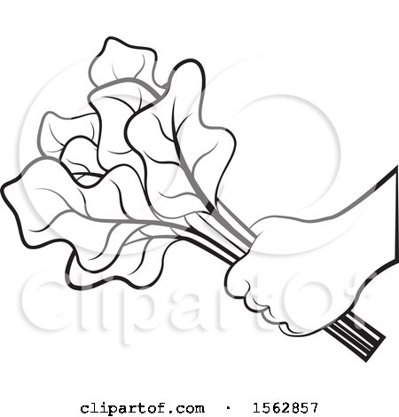 Clipart of a Black and White Hand Holding Radish Leaves - Royalty Free Vector Illustration by Lal Perera