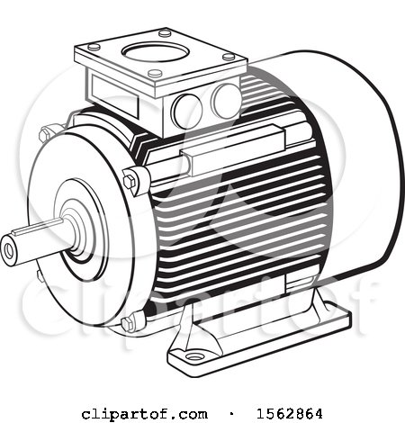 Clipart of a Black and White Electric Motor - Royalty Free Vector Illustration by Lal Perera