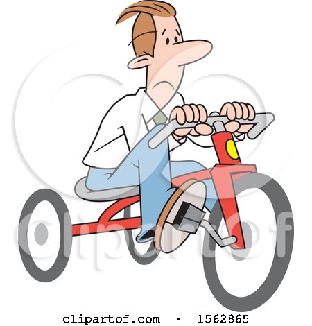 Clipart of a Sad White Business Man Riding a Tricycle to Save Gas Money - Royalty Free Vector Illustration by Johnny Sajem