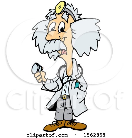 Clipart of a Cartoon Doctor Albert Einstein Holding a Stethoscope - Royalty Free Vector Illustration by Dennis Holmes Designs
