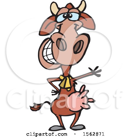 Clipart of a Cartoon Cow Standing Upright and Waving - Royalty Free Vector Illustration by Dennis Holmes Designs
